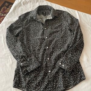 H&M Slim Fit Black, Brown, & White Long-Sleeved Shirt, Sz M